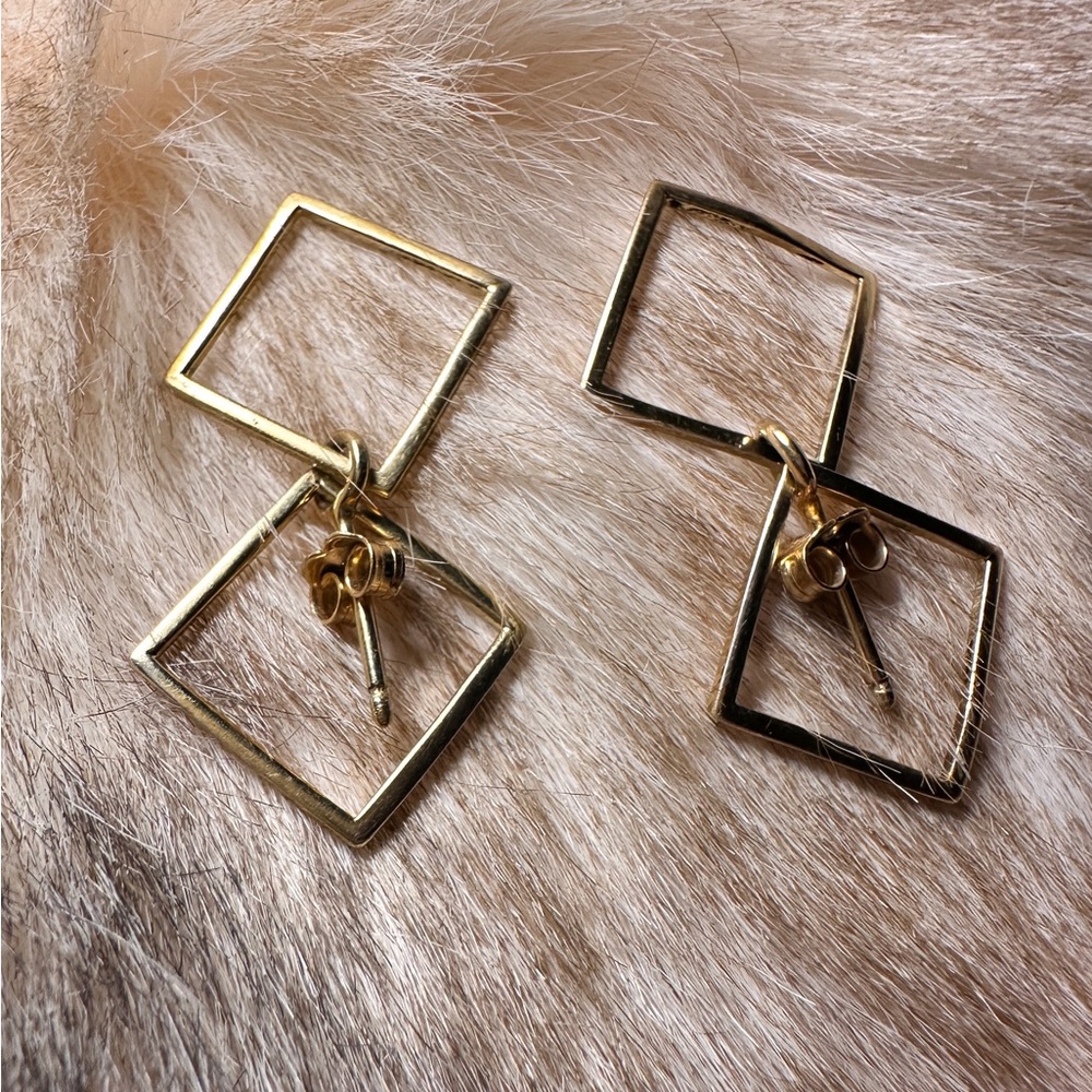 Gold Tone Square Geometric Dangle Earrings - Picture 7 of 7